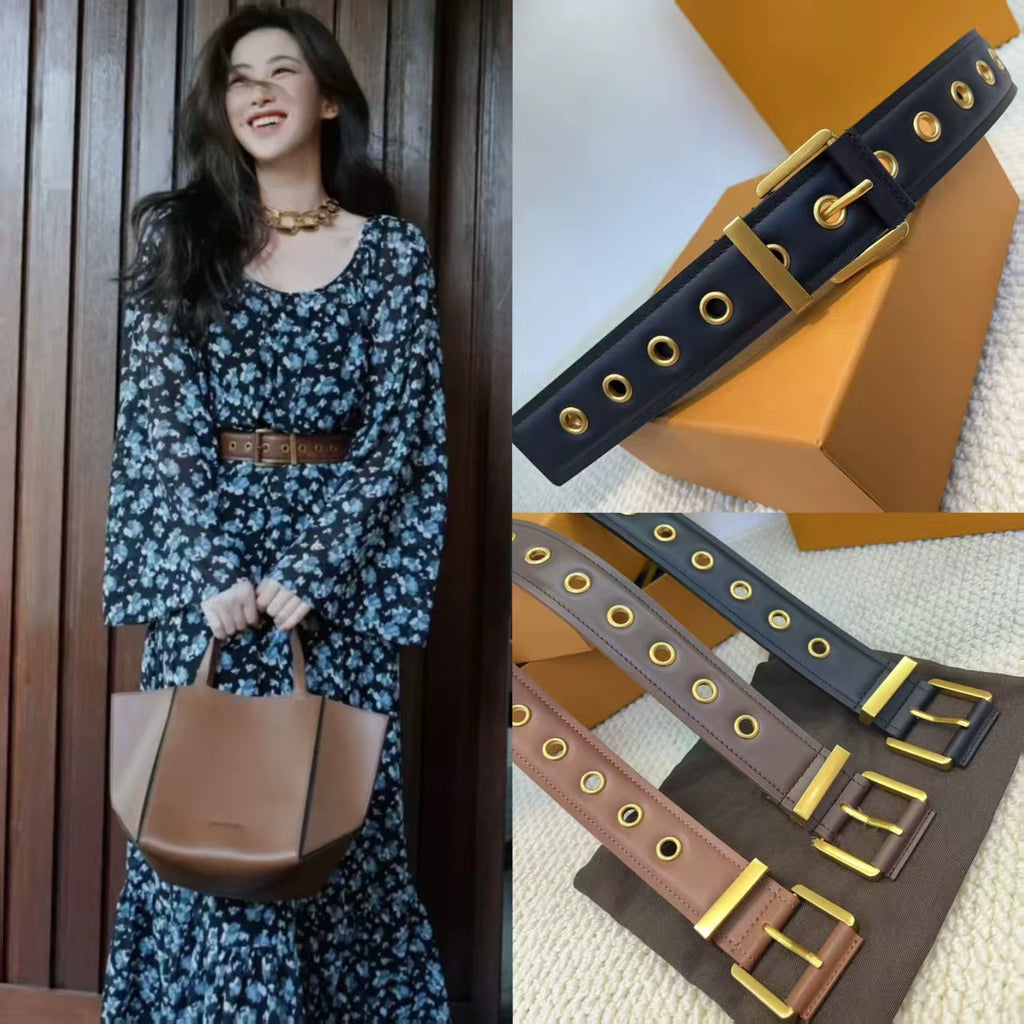 Women's Studded Leather Cutout Korean-style Retro Waist Belt for Date Night Gift Party Designer Office Everyday