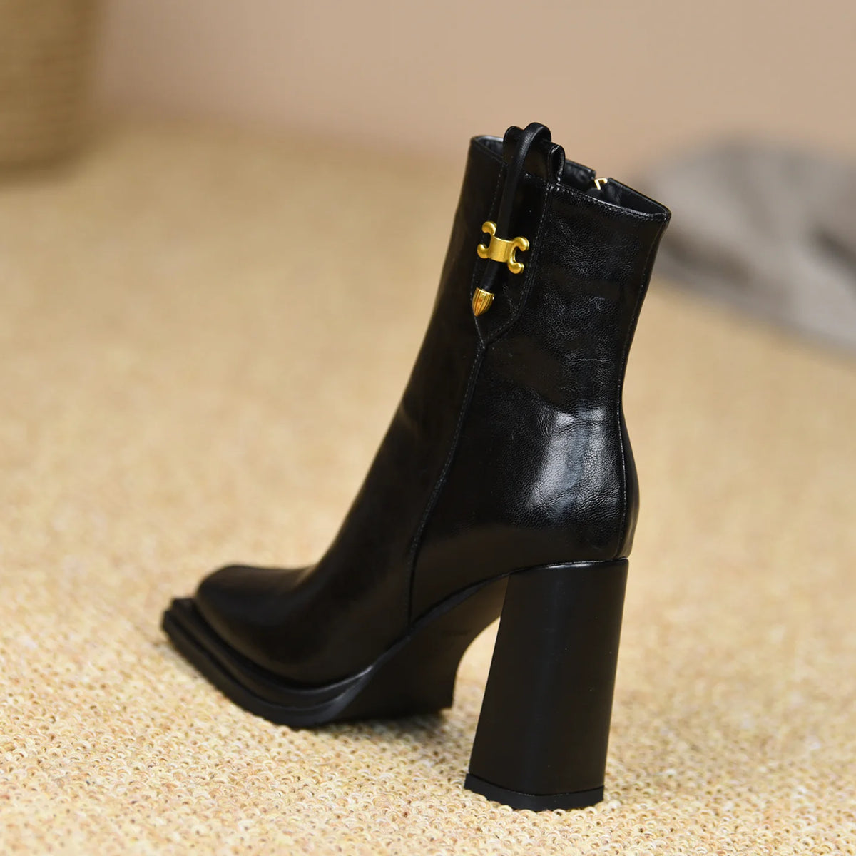 Women's Fall Winter Chunky Sole Fleece-Lined Block Heel High Heel Side Zip Ankle Boots for Office and Weekend Streetwear Everyday Wear Date Night Wedding Guest