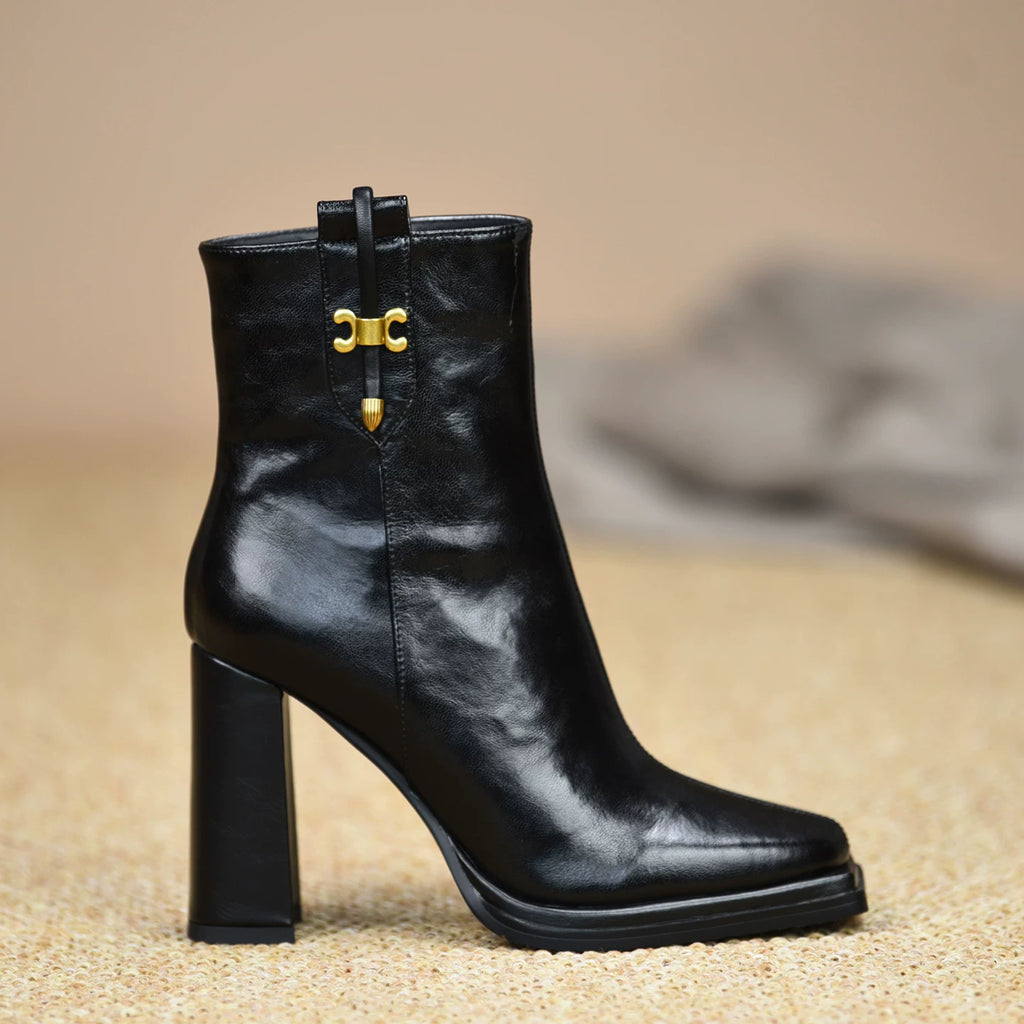 Women's Fall Winter Chunky Sole Fleece-Lined Block Heel High Heel Side Zip Ankle Boots for Office and Weekend Streetwear Everyday Wear Date Night Wedding Guest