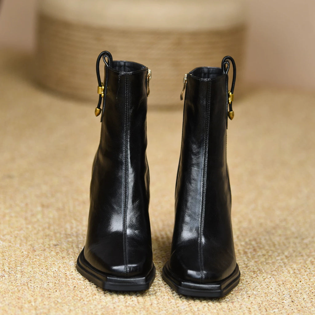 Women's Fall Winter Chunky Sole Fleece-Lined Block Heel High Heel Side Zip Ankle Boots for Office and Weekend Streetwear Everyday Wear Date Night Wedding Guest