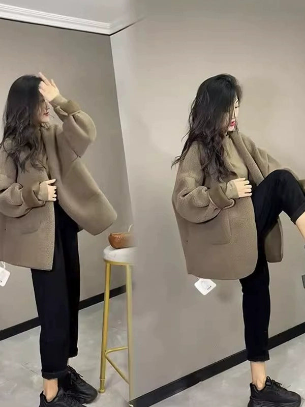 Women's Fall Winter Oversized Tweed-Style Jacket Casual Coat for Cold Weather Travel Spring Outdoor Holiday