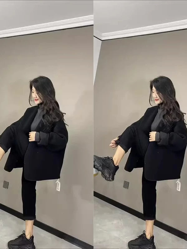 Women's Fall Winter Oversized Tweed-Style Jacket Casual Coat for Cold Weather Travel Spring Outdoor Holiday