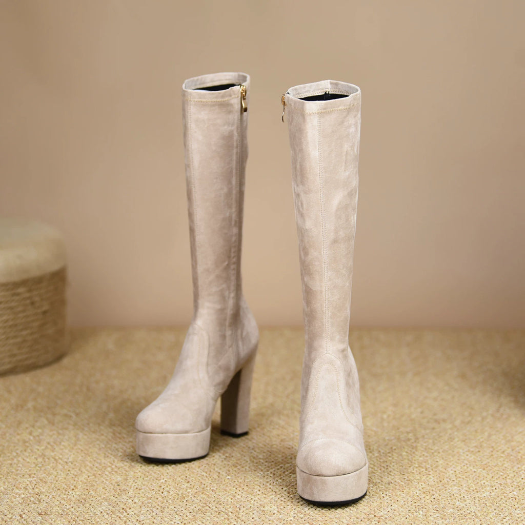 Women's Fall Winter Chunky Sole Block Heel High Heel Side Zip Heels Pumps Wedding Guest Cocktail Party