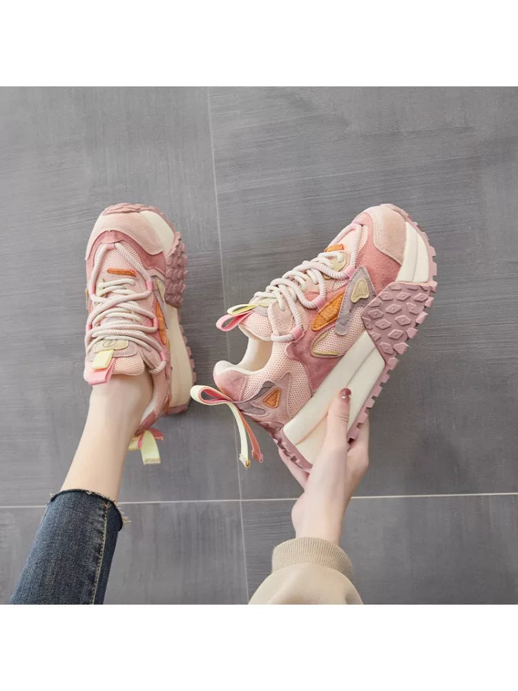Chunky Sole Leather Dad Sneakers for Women