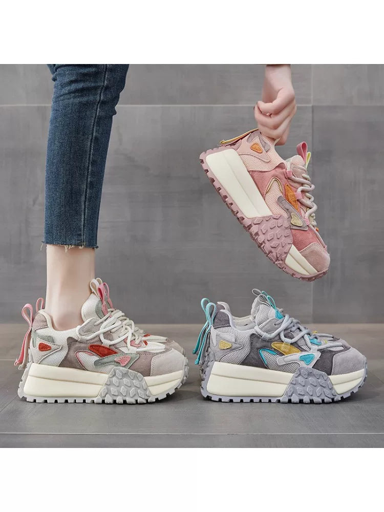 Chunky Sole Leather Dad Sneakers for Women