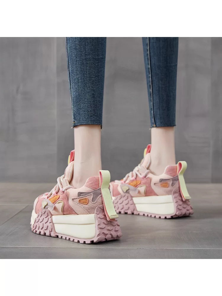 Chunky Sole Leather Dad Sneakers for Women