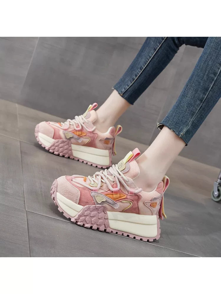 Chunky Sole Leather Dad Sneakers for Women
