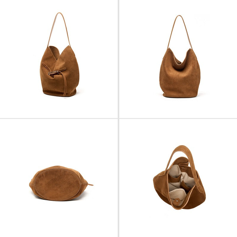 Women's Large-capacity Leather Closed Toe Bucket Bag Drawstring Shoulder Purse Hobo for Everyday Use Travel Work Premium Office School