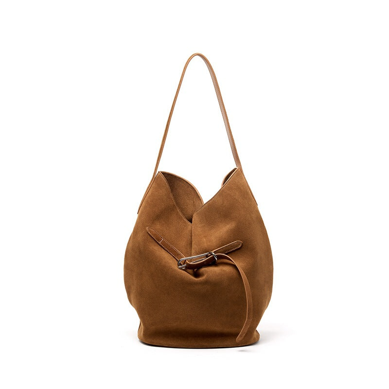 Women's Large-capacity Leather Closed Toe Bucket Bag Drawstring Shoulder Purse Hobo for Everyday Use Travel Work Premium Office School