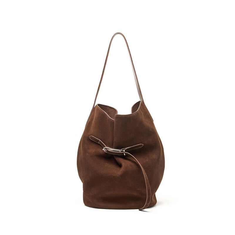 Women's Large-capacity Leather Closed Toe Bucket Bag Drawstring Shoulder Purse Hobo for Everyday Use Travel Work Premium Office School