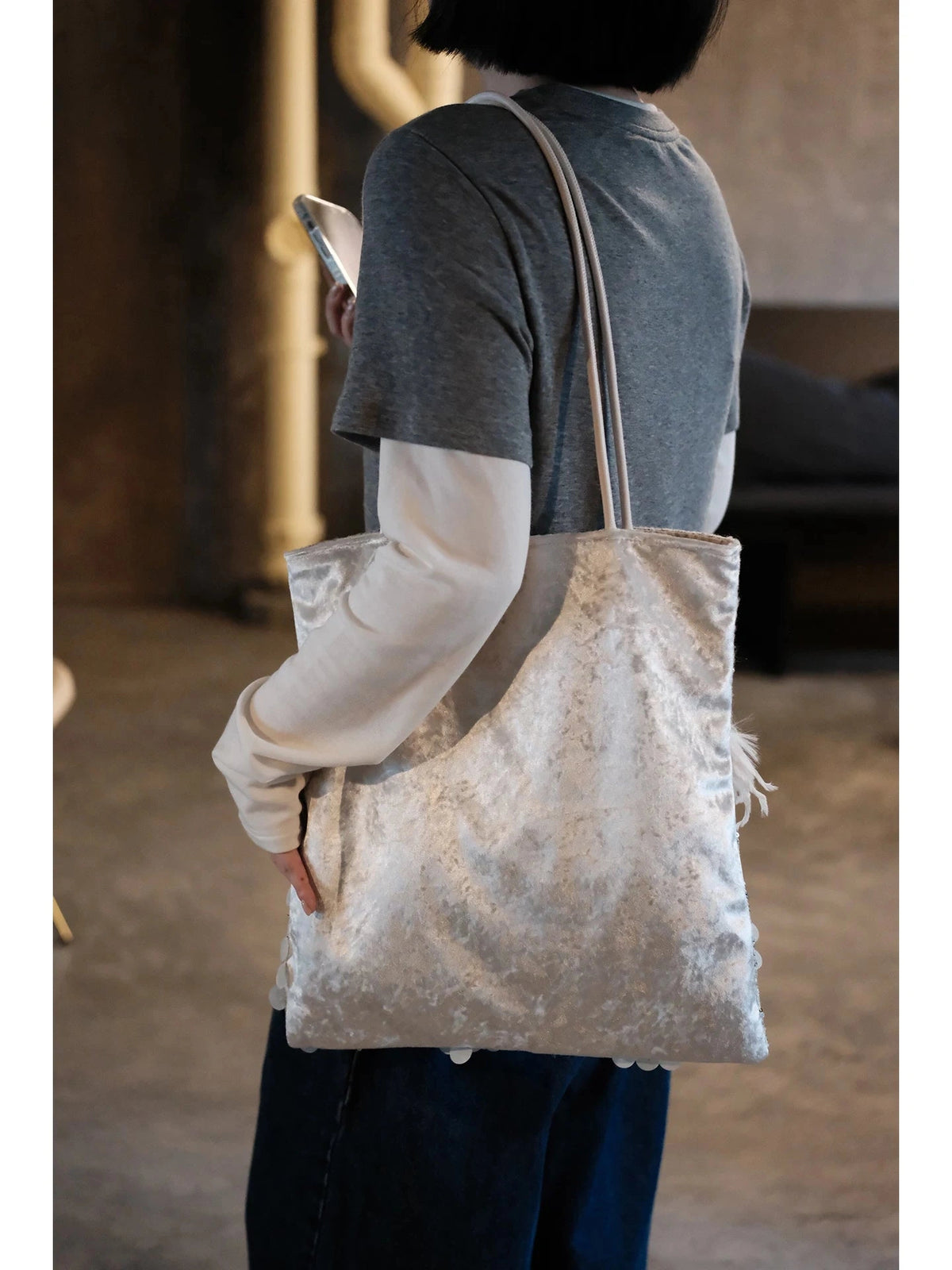 Women's Large-capacity Canvas Glitter Fall Winter White Office Designer Workwear Tote Bag Shoulder Crossbody Purse Work Travel Everyday Purse