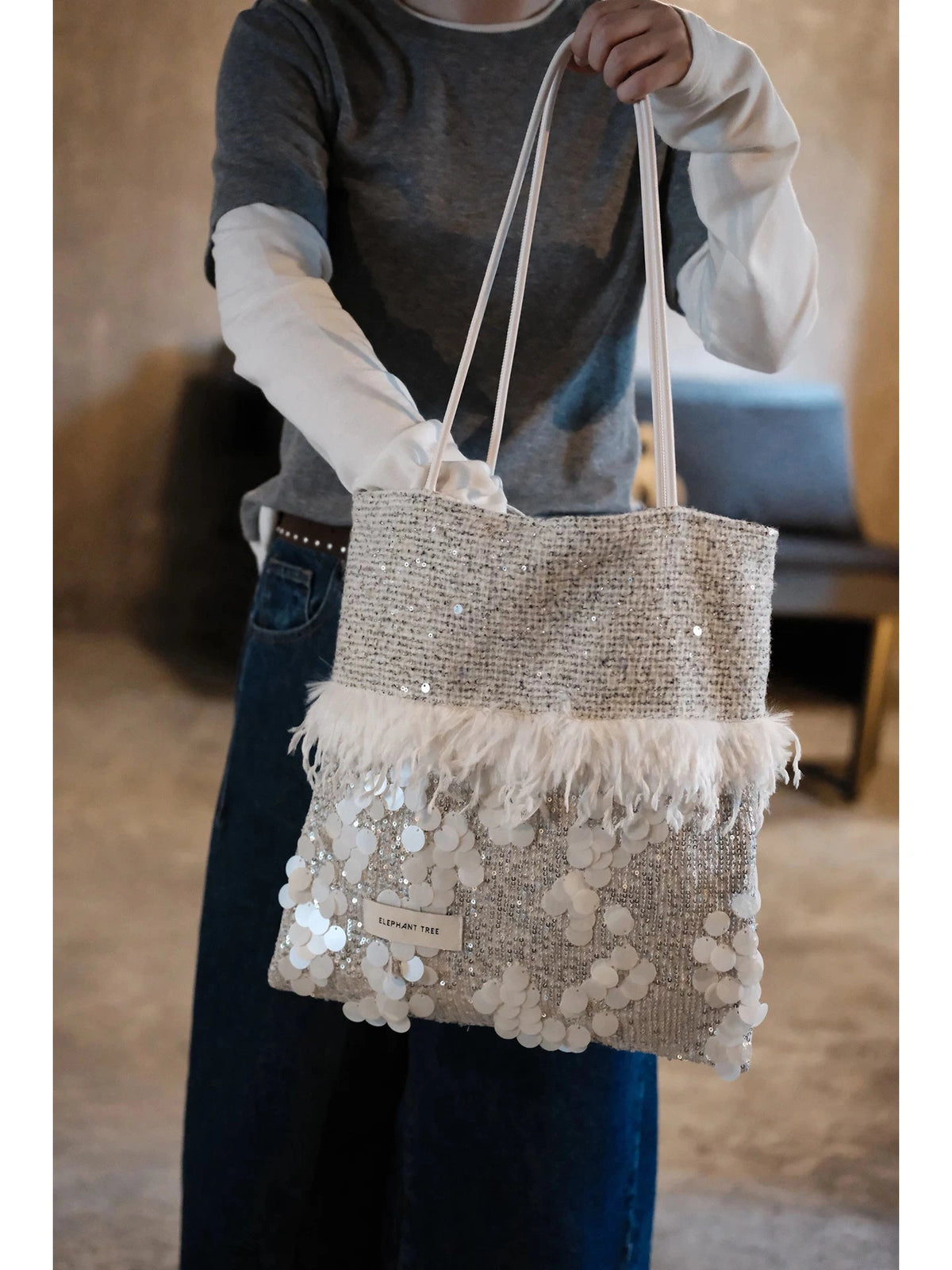 Women's Large-capacity Canvas Glitter Fall Winter White Office Designer Workwear Tote Bag Shoulder Crossbody Purse Work Travel Everyday Purse