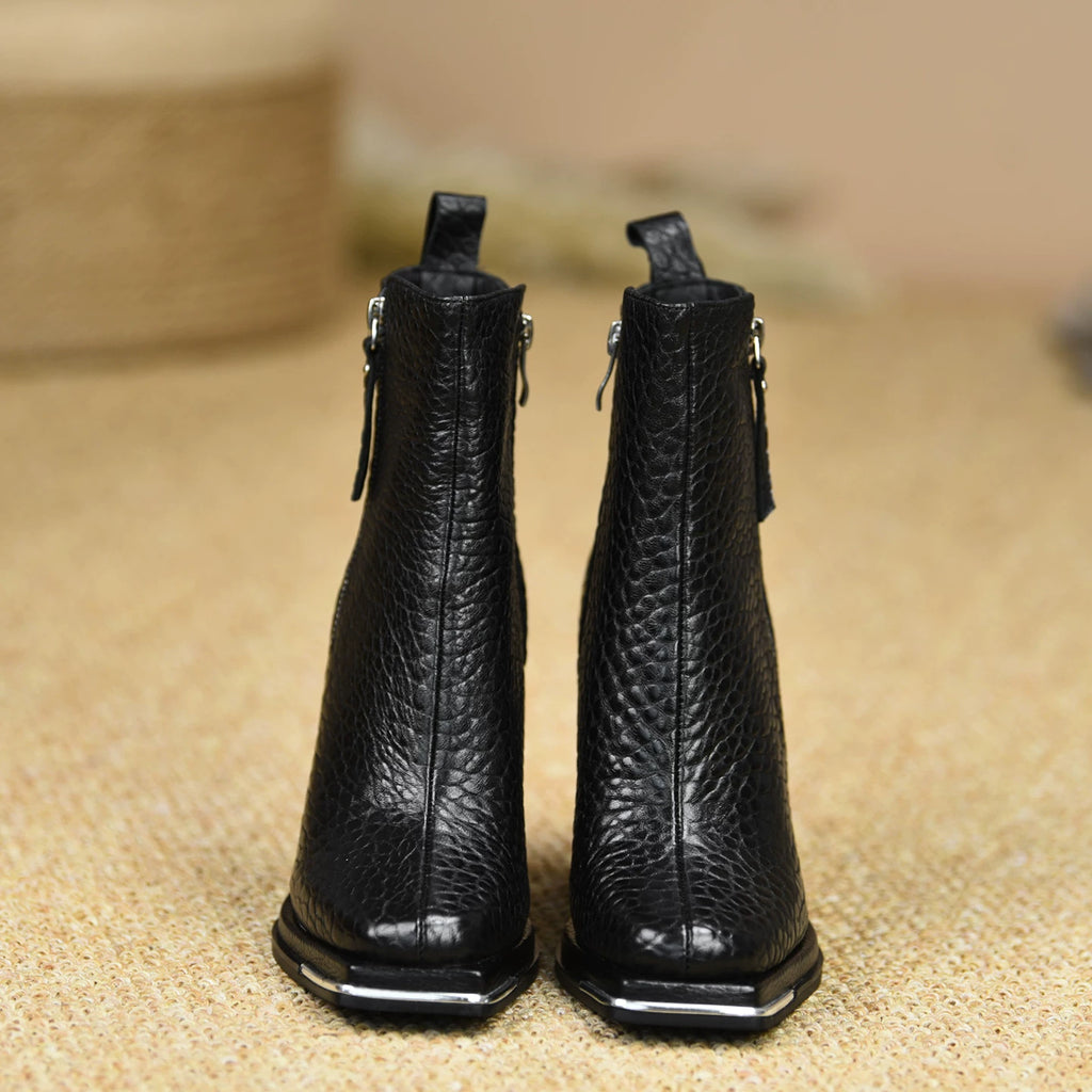 Women's Fall Winter Chunky Sole Square Toe Fleece-Lined Block Heel High Heel Ankle Boots for Office and Weekend Streetwear Everyday Wear