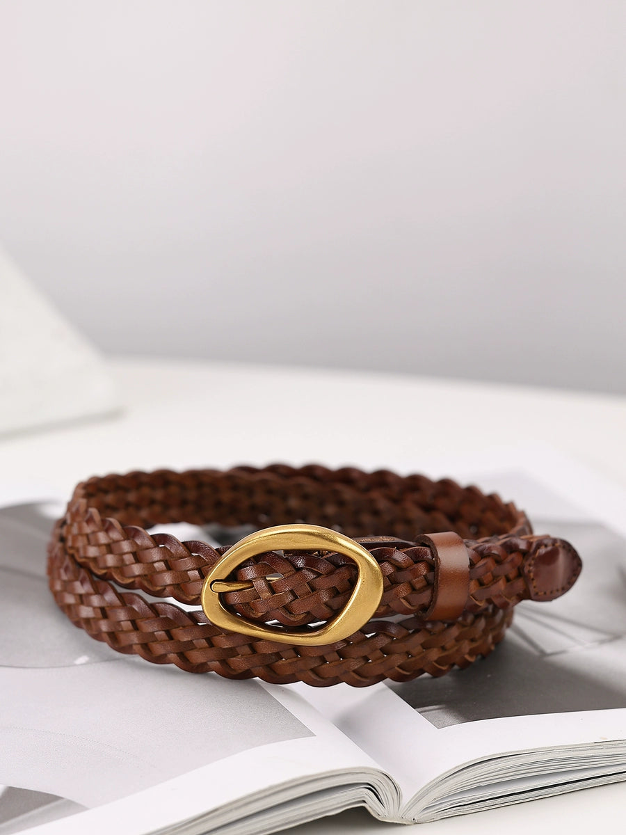 Women's Woven Handcrafted Geometric Leather No-hole Belt Quiet-luxury Waist for Date Night Gift Party Designer Office Everyday