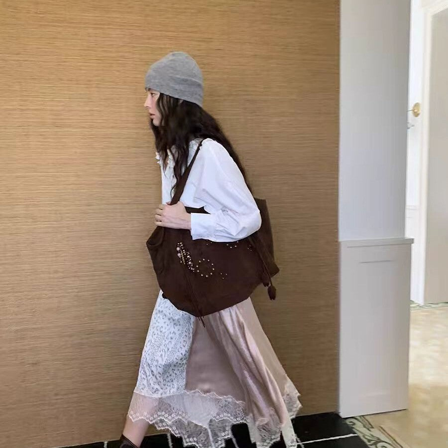 Women's Large-Capacity Relaxed Retro Tote Bag Shoulder Crossbody Purse Work and Travel Office