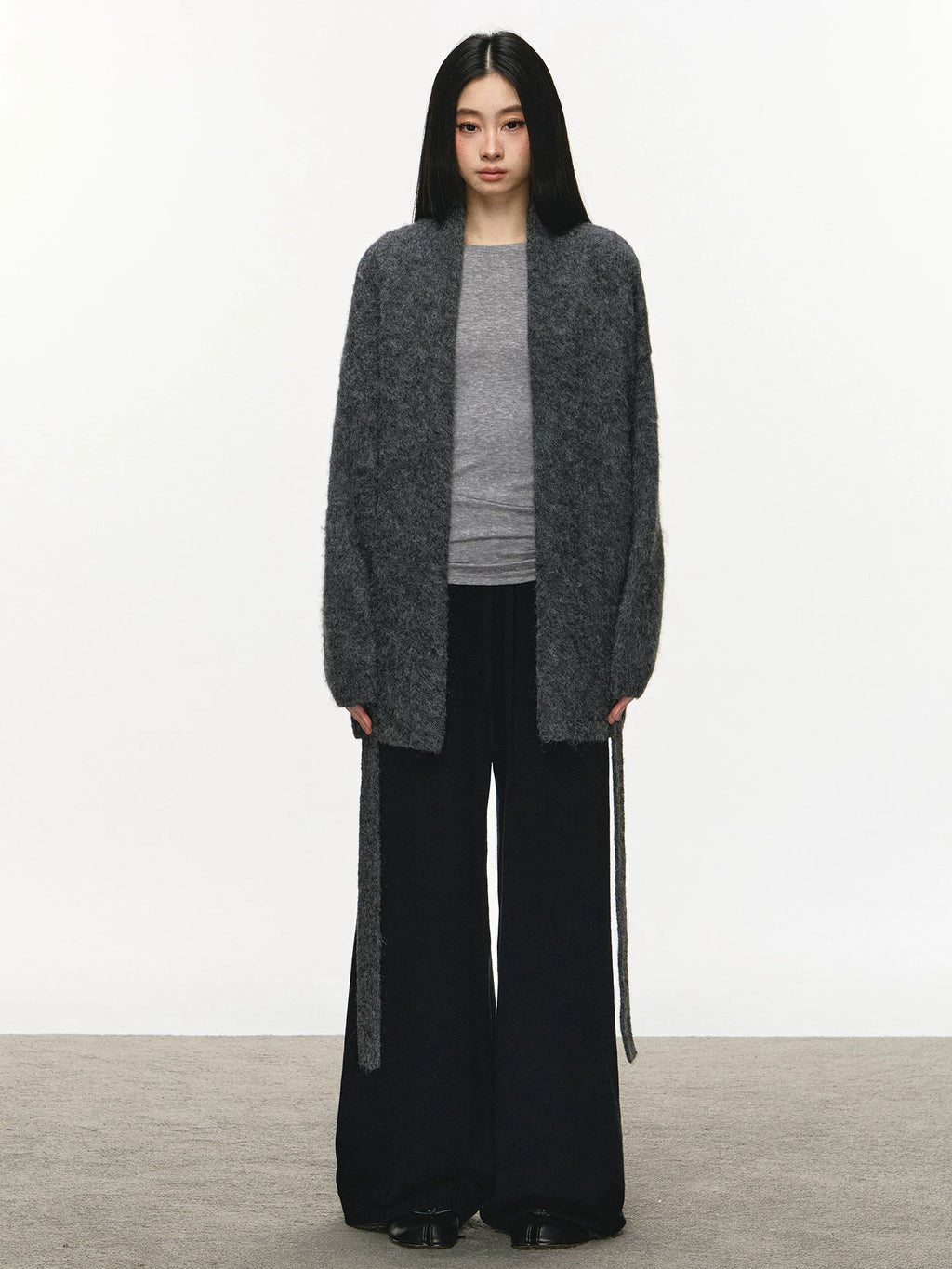 Women's Fall Winter Grey Longline Oversized Midi Cardigan Relaxed Fit Knit Outerwear for Office Outfits Everyday Work