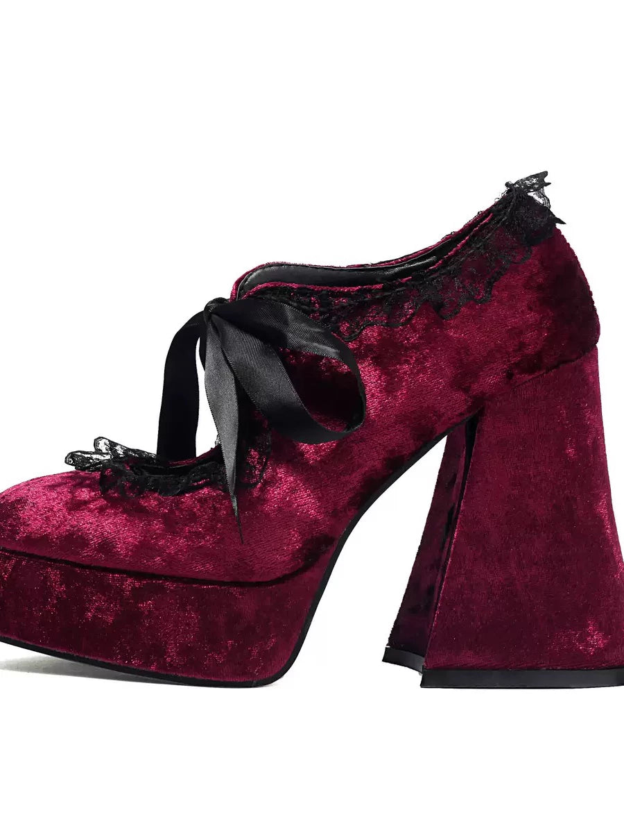 Women's Lace Chunky Sole Platform Block Heel High Heel Retro Mary Jane Pumps Strap Dress Heels Wedding Guest Cocktail Party