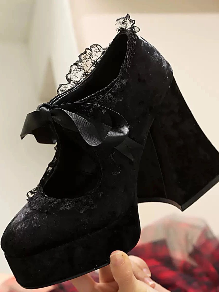 Women's Lace Chunky Sole Platform Block Heel High Heel Retro Mary Jane Pumps Strap Dress Heels Wedding Guest Cocktail Party