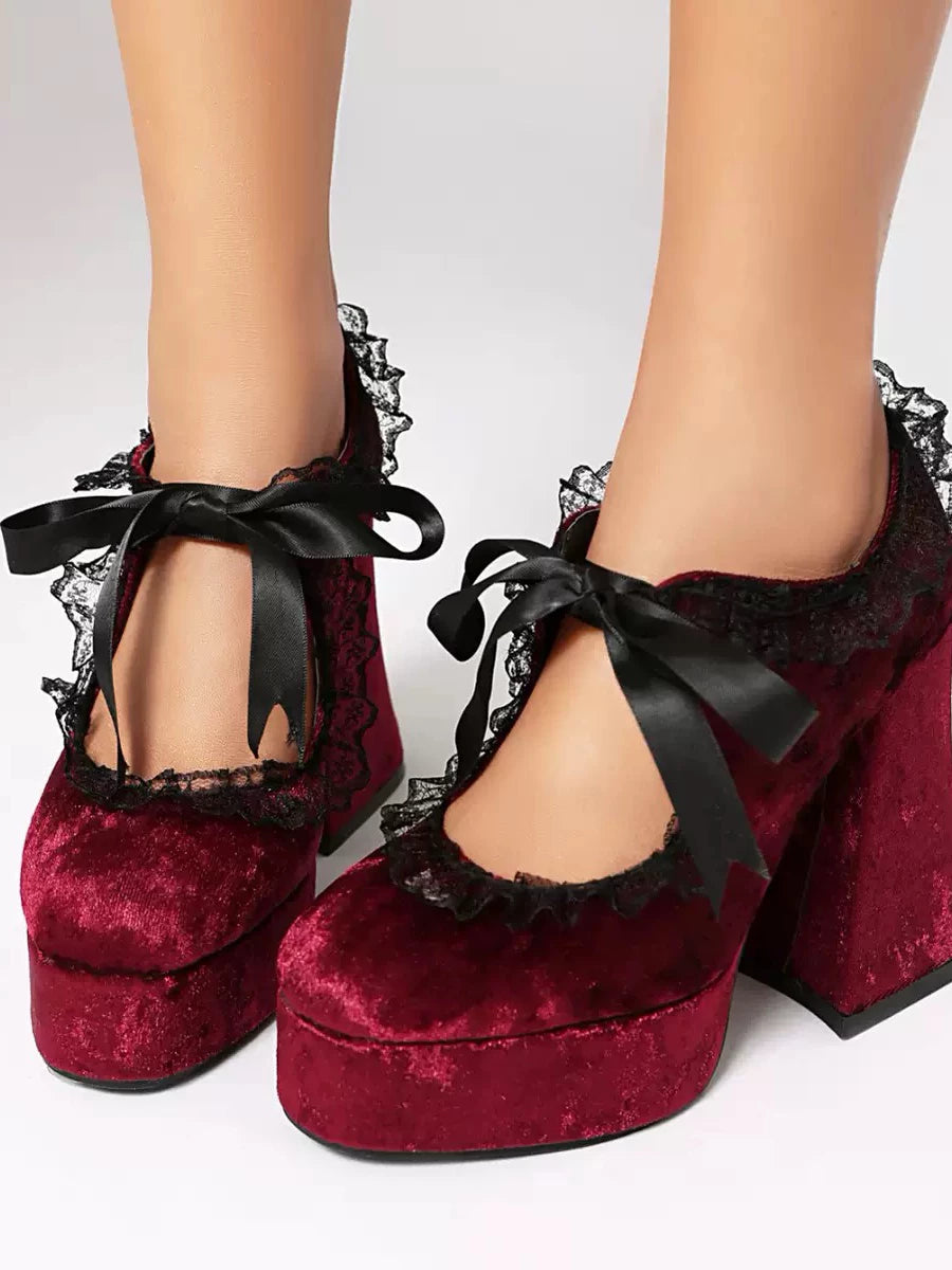 Women's Lace Chunky Sole Platform Block Heel High Heel Retro Mary Jane Pumps Strap Dress Heels Wedding Guest Cocktail Party