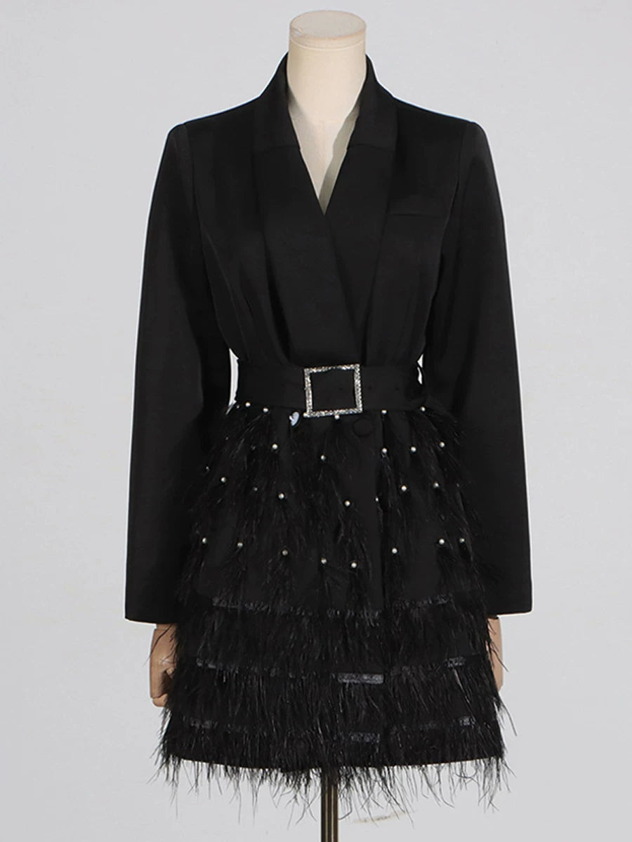 Women's Tassel Slim-waist Black Slimming Lace-up Evening Dress Formal Midi Dress Party Dress Formal Party Wedding Guest Dress