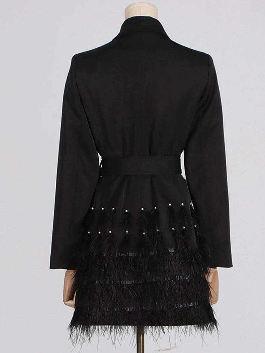 Women's Tassel Slim-waist Black Slimming Lace-up Evening Dress Formal Midi Dress Party Dress Formal Party Wedding Guest Dress