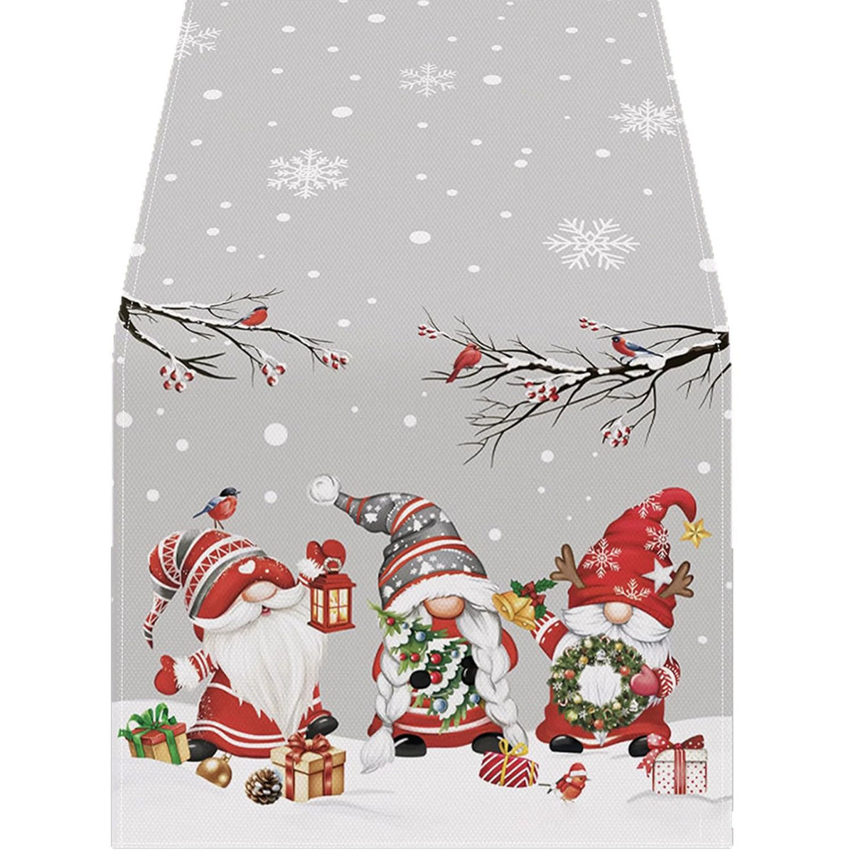 Snowflake and Tree Linen-Look Table Runner, Durable Holiday Tablecloth for Dining Table and Farmhouse Decor