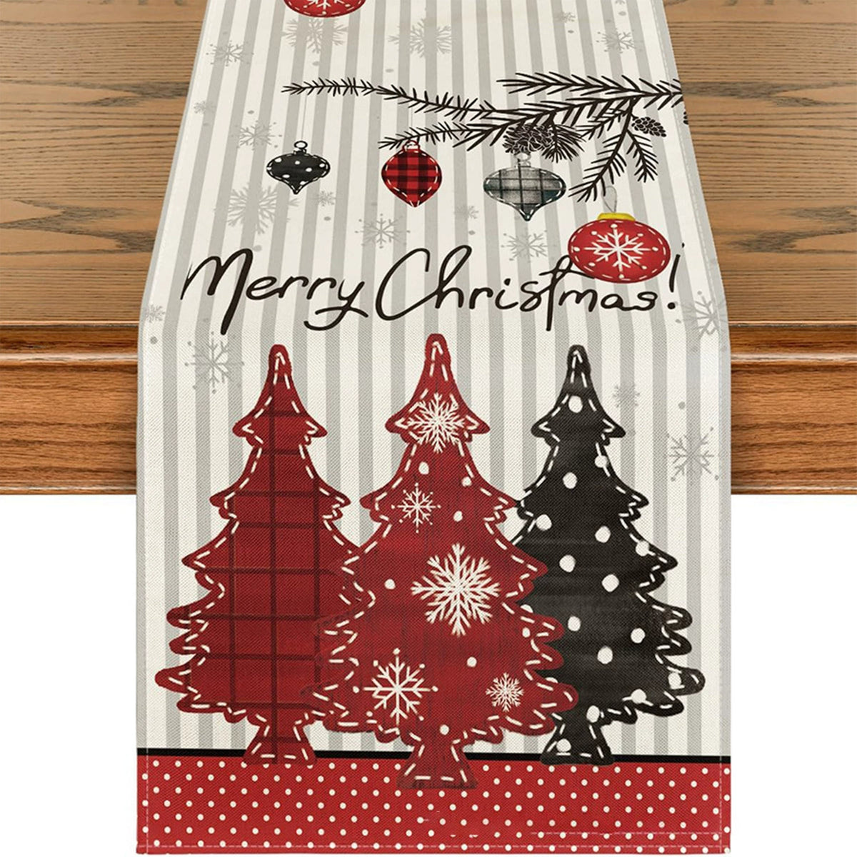 Snowflake and Tree Linen-Look Table Runner, Durable Holiday Tablecloth for Dining Table and Farmhouse Decor