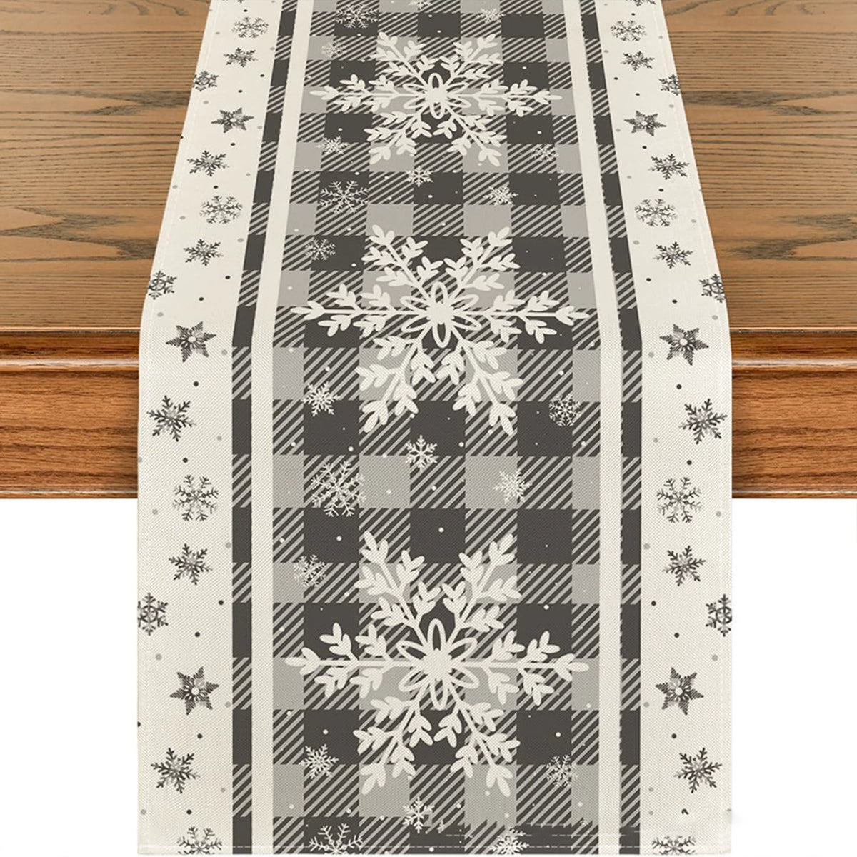 Snowflake and Tree Linen-Look Table Runner, Durable Holiday Tablecloth for Dining Table and Farmhouse Decor