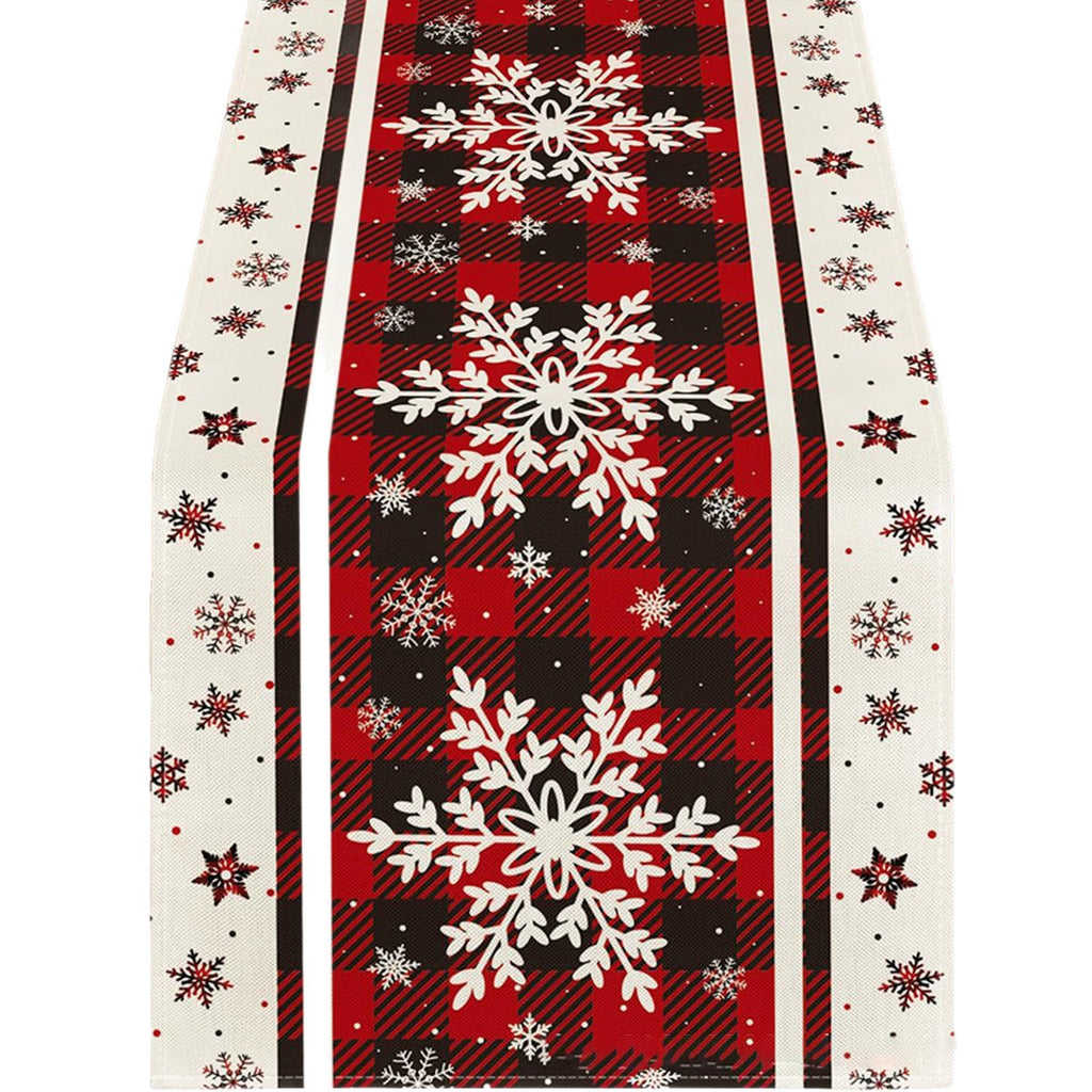 Snowflake and Tree Linen-Look Table Runner, Durable Holiday Tablecloth for Dining Table and Farmhouse Decor