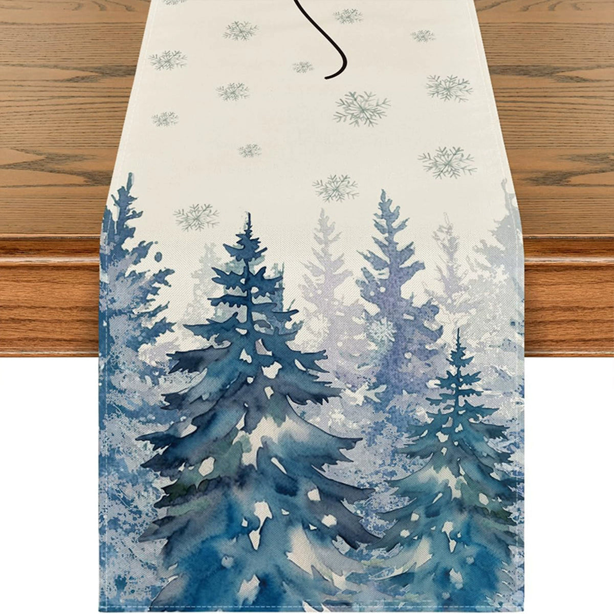 Snowflake and Tree Linen-Look Table Runner, Durable Holiday Tablecloth for Dining Table and Farmhouse Decor