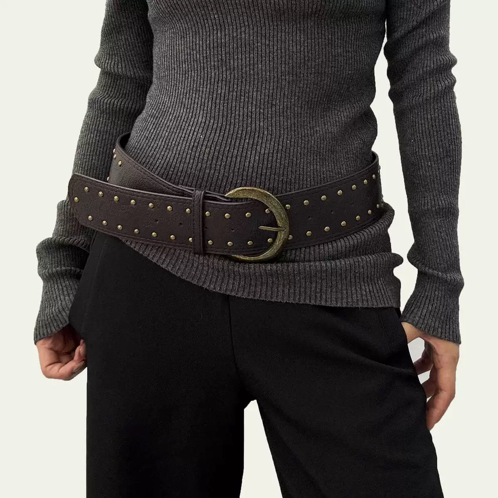 Women's Y2k Western Wide Studded Brown Dress Belt Retro Waist for Date Night Gift Party Versatile Designer Office Everyday