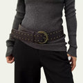 Women's Y2k Western Wide Studded Brown Dress Belt Retro Waist for Date Night Gift Party Versatile Designer Office Everyday