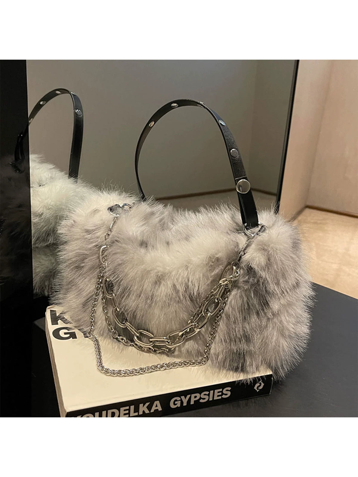 Women's Fall Winter Fuzzy Plush Underarm Bag Crossbody for Travel and Sightseeing Everyday Casual Streetwear School Evening