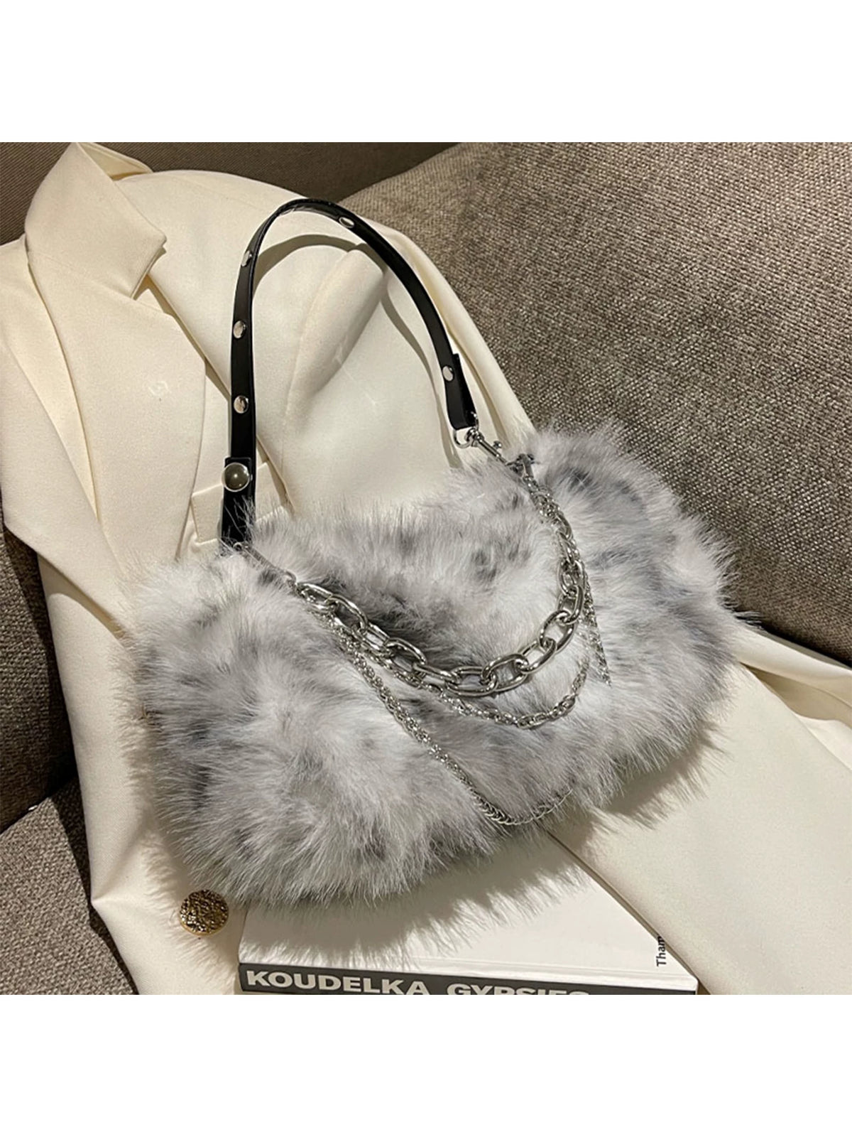 Women's Fall Winter Fuzzy Plush Underarm Bag Crossbody for Travel and Sightseeing Everyday Casual Streetwear School Evening