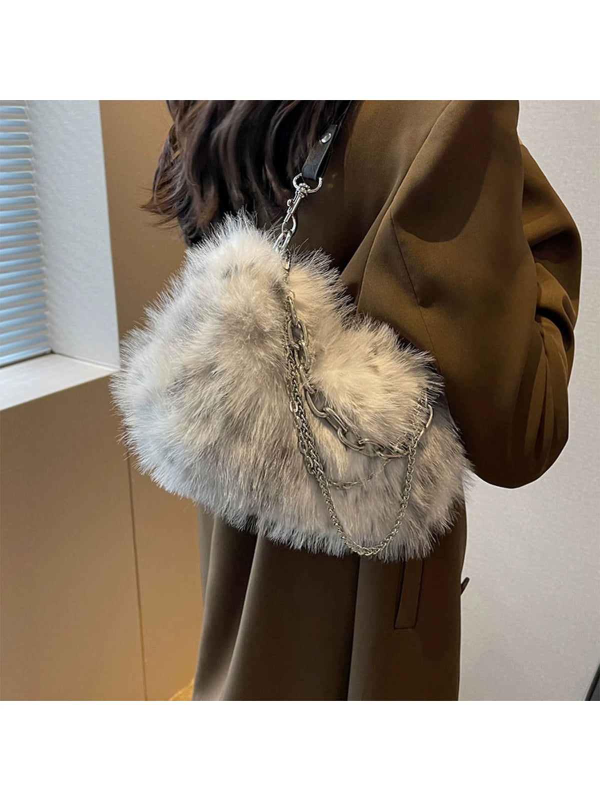Women's Fall Winter Fuzzy Plush Underarm Bag Crossbody for Travel and Sightseeing Everyday Casual Streetwear School Evening