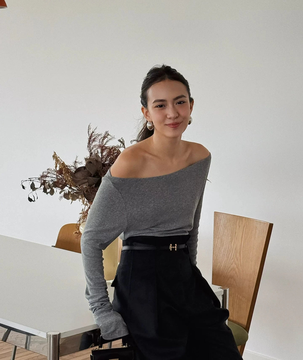 Women's Fall Winter Slim-fit Off-shoulder Long Sleeve Base Layer for Cold Weather Slimming