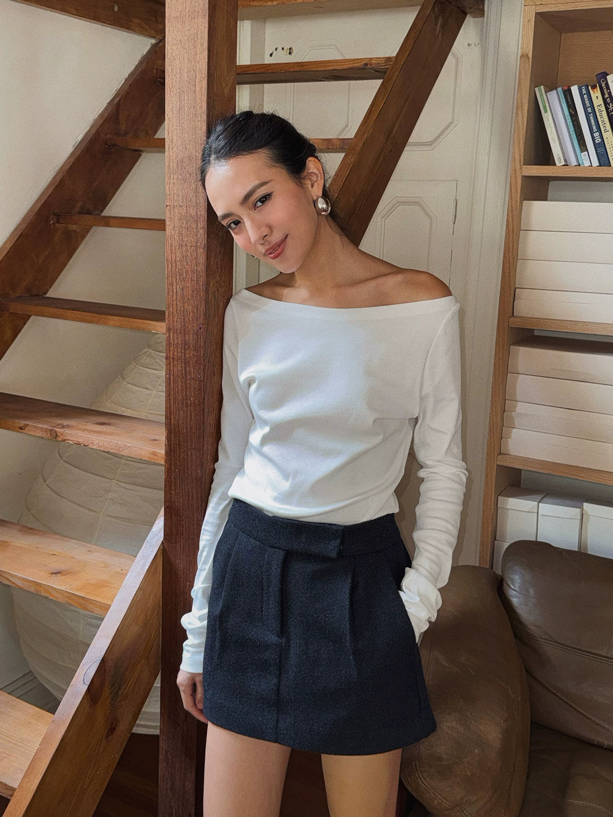 Women's Fall Winter Slim-fit Off-shoulder Long Sleeve Base Layer for Cold Weather Slimming