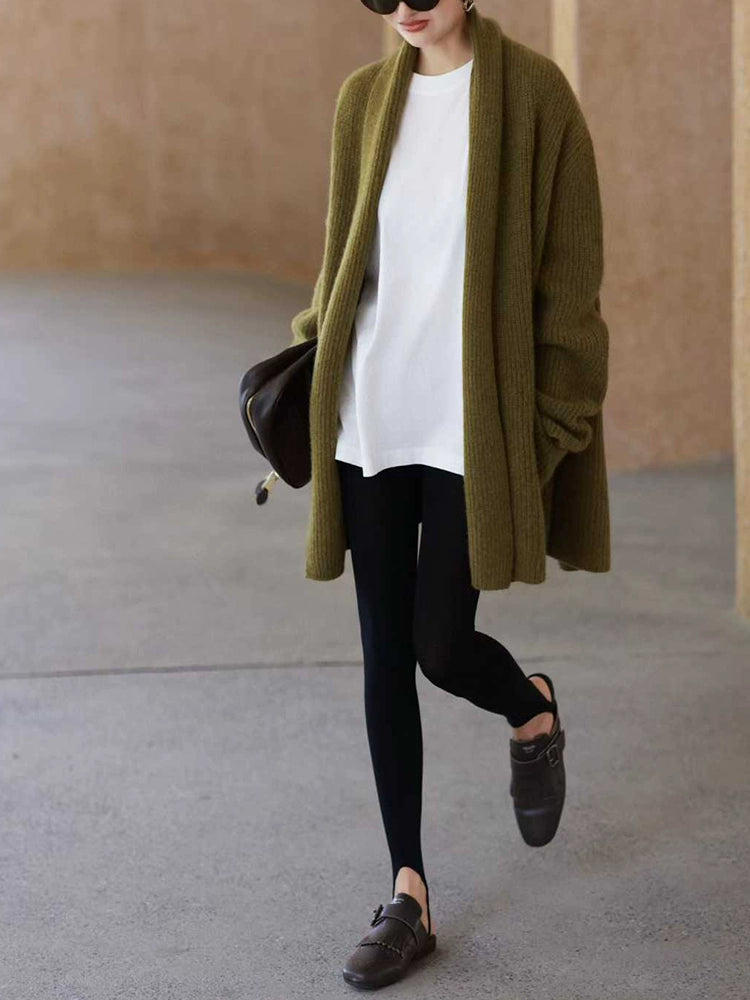 Women's White Oversized Quiet-Luxury Knit Cardigan Open-Front Sweater for Office Outfits Fall Work and Weekend Spring Everyday