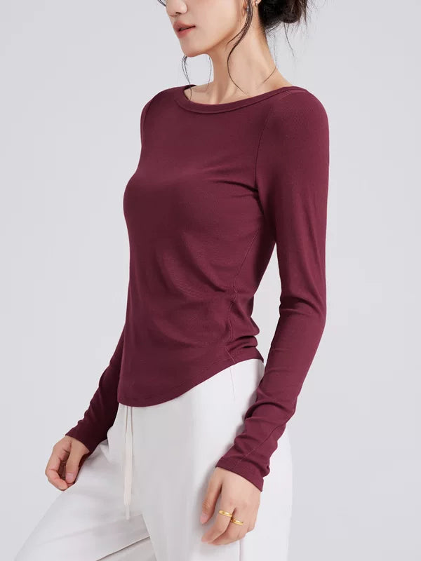 Women's Slim-Fit Long Sleeve Yoga Top Stretch Training Gym Top Leggings for Date Night Travel Everyday Weekend Holiday Party