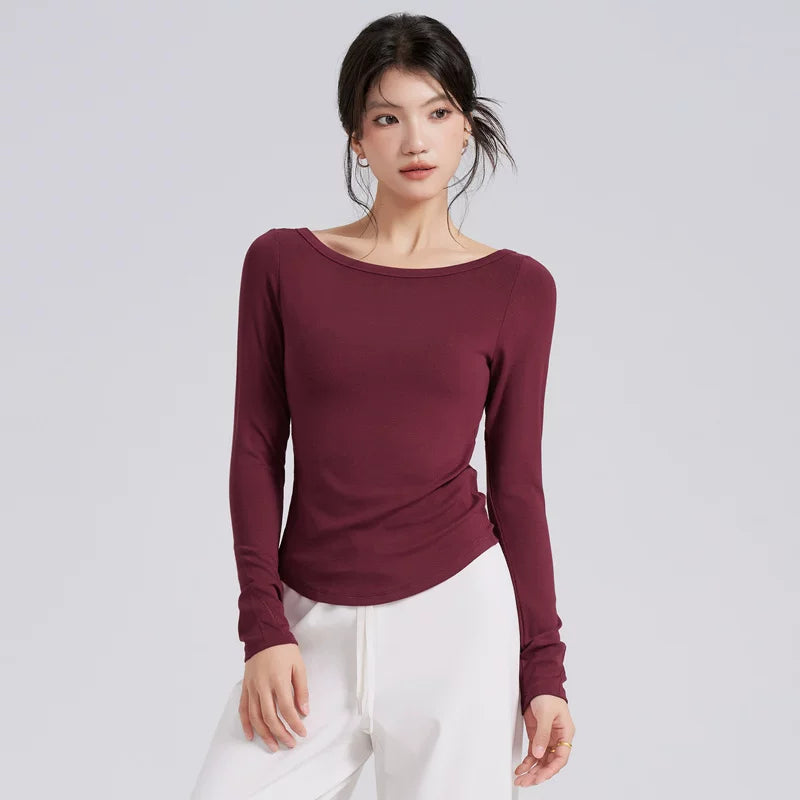 Women's Slim-Fit Long Sleeve Yoga Top Stretch Training Gym Top Leggings for Date Night Travel Everyday Weekend Holiday Party