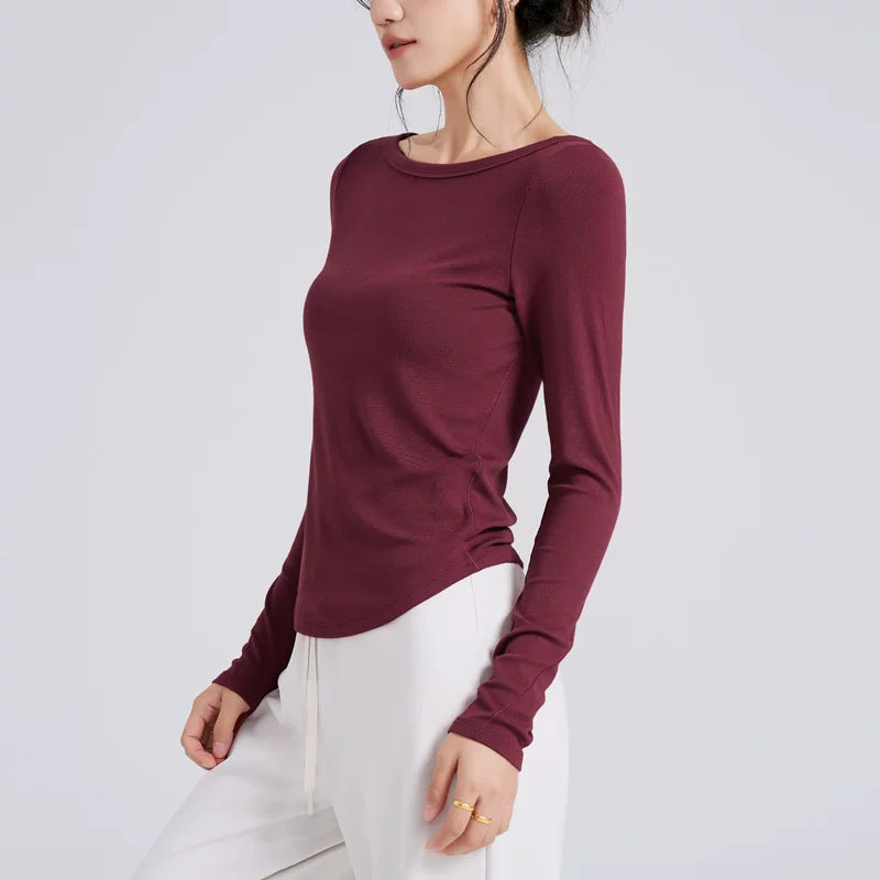 Women's Slim-Fit Long Sleeve Yoga Top Stretch Training Gym Top Leggings for Date Night Travel Everyday Weekend Holiday Party