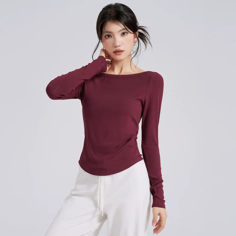 Women's Slim-Fit Long Sleeve Yoga Top Stretch Training Gym Top Leggings for Date Night Travel Everyday Weekend Holiday Party
