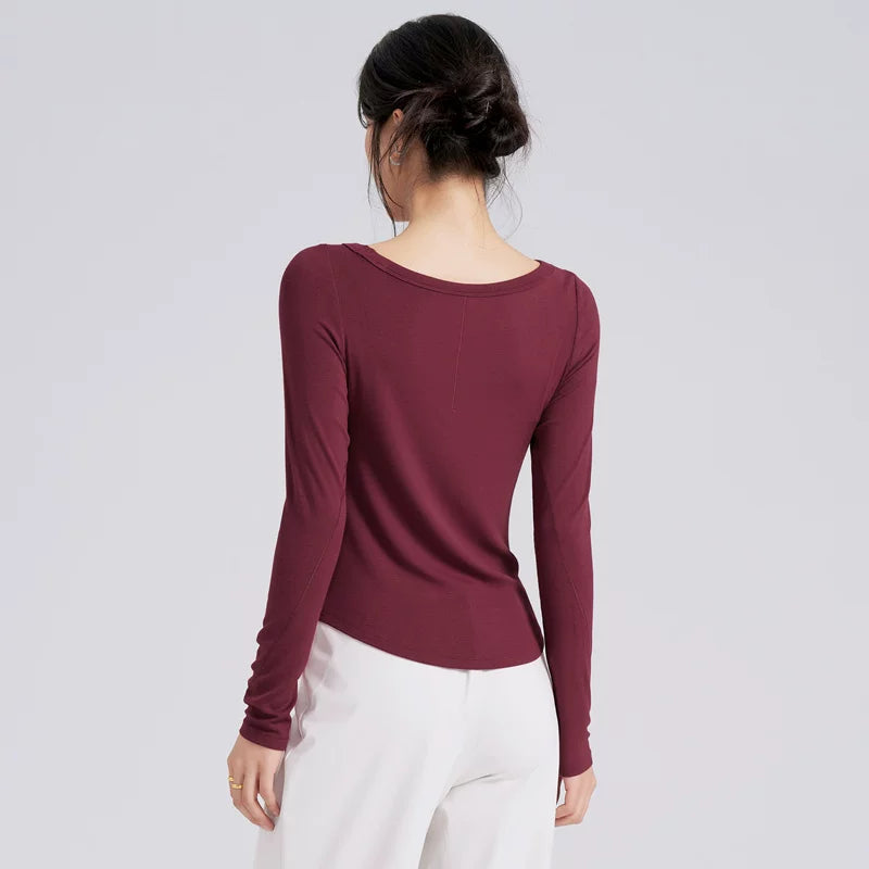 Women's Slim-Fit Long Sleeve Yoga Top Stretch Training Gym Top Leggings for Date Night Travel Everyday Weekend Holiday Party