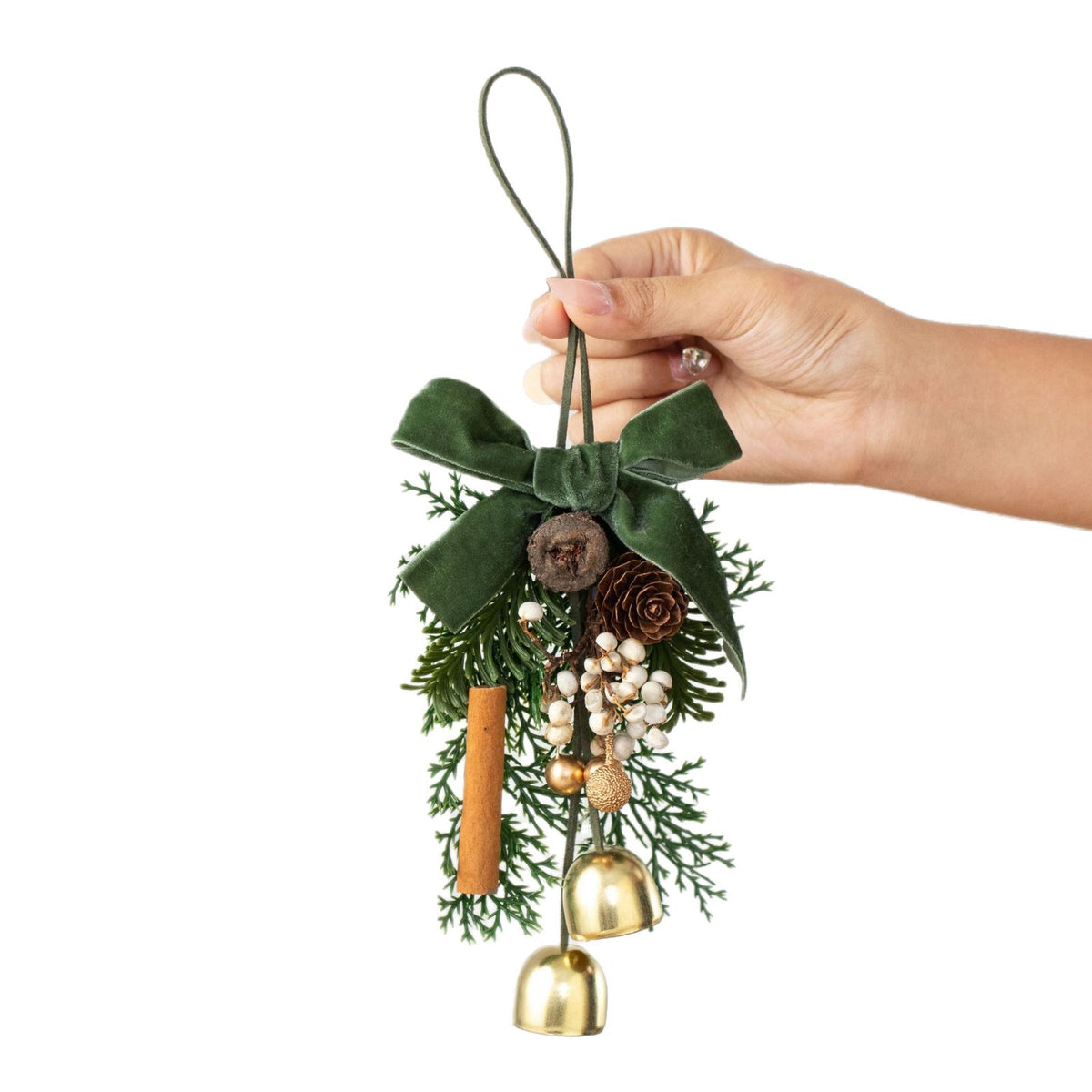 Christmas Jingle Bell Wreath Hanging Ornament, Festive Pinecone Bell Garland Decoration for Christmas Tree, Front Door and Holiday Home Party Decor