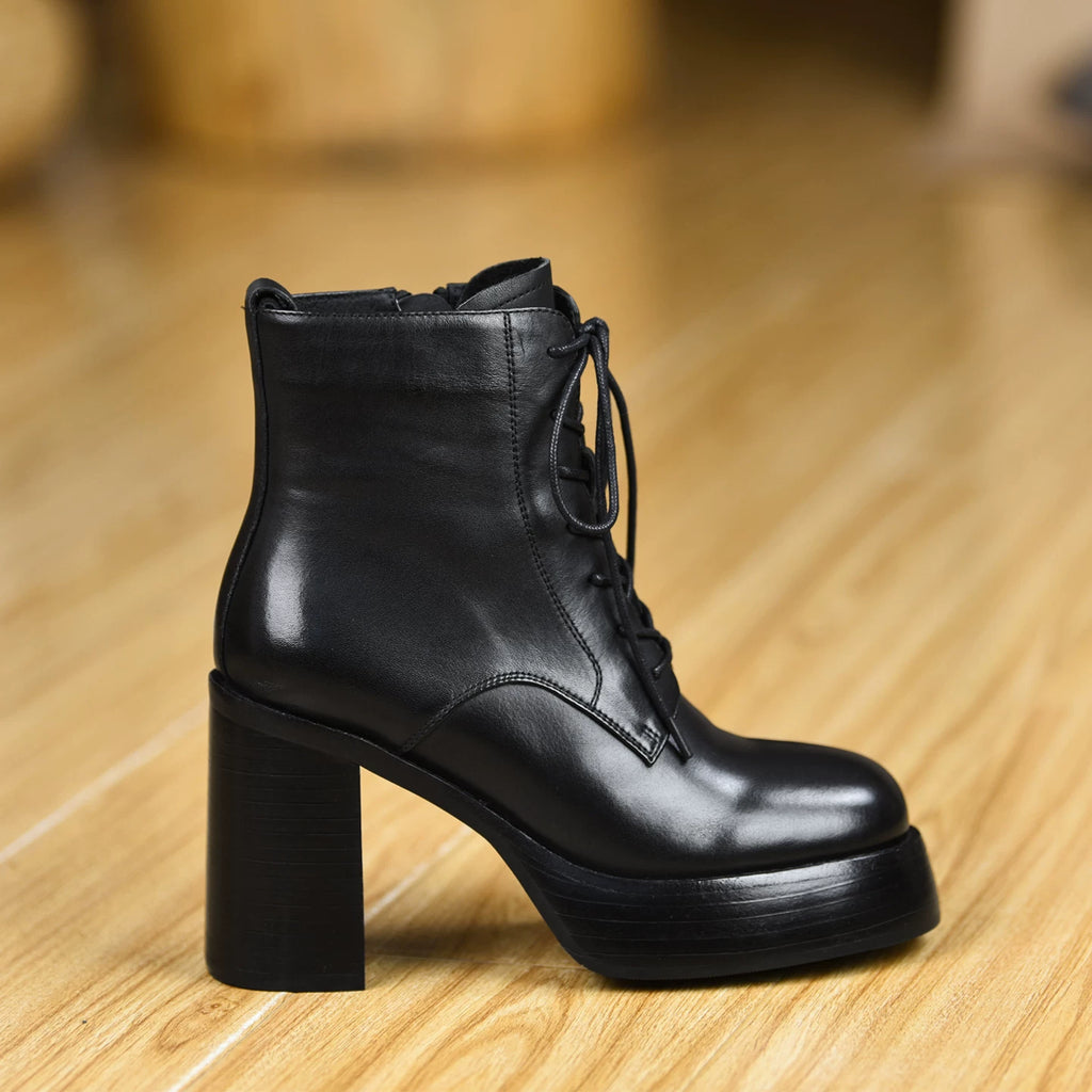 Women's Fall Winter Chunky Sole Fleece-Lined Block Heel High Heel Ankle Boots for Office and Weekend Streetwear Everyday Wear