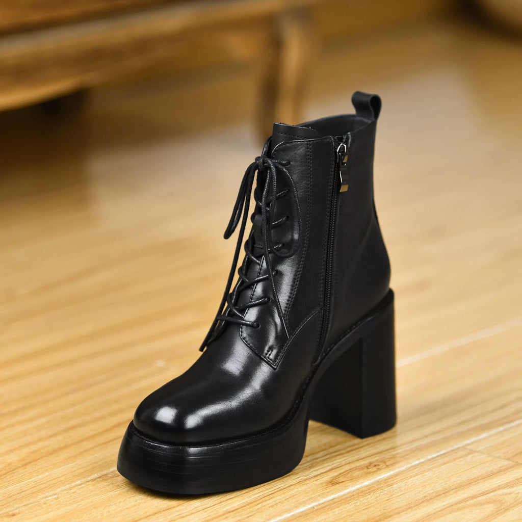 Women's Fall Winter Chunky Sole Fleece-Lined Block Heel High Heel Ankle Boots for Office and Weekend Streetwear Everyday Wear