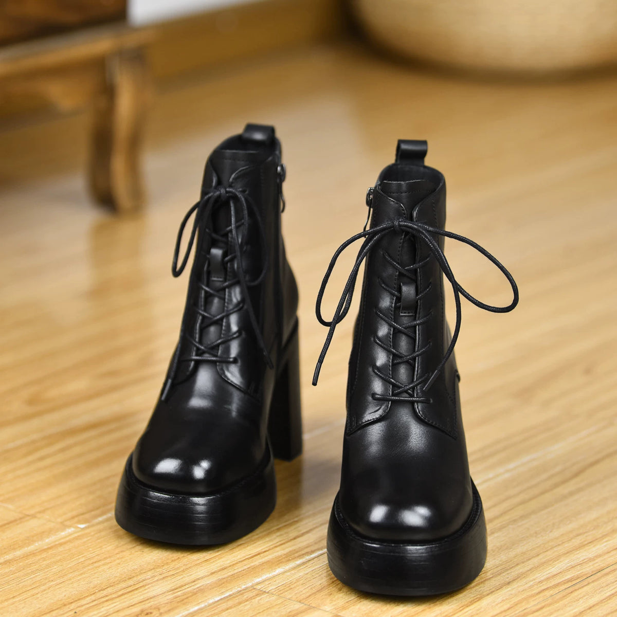 Women's Fall Winter Chunky Sole Fleece-Lined Block Heel High Heel Ankle Boots for Office and Weekend Streetwear Everyday Wear