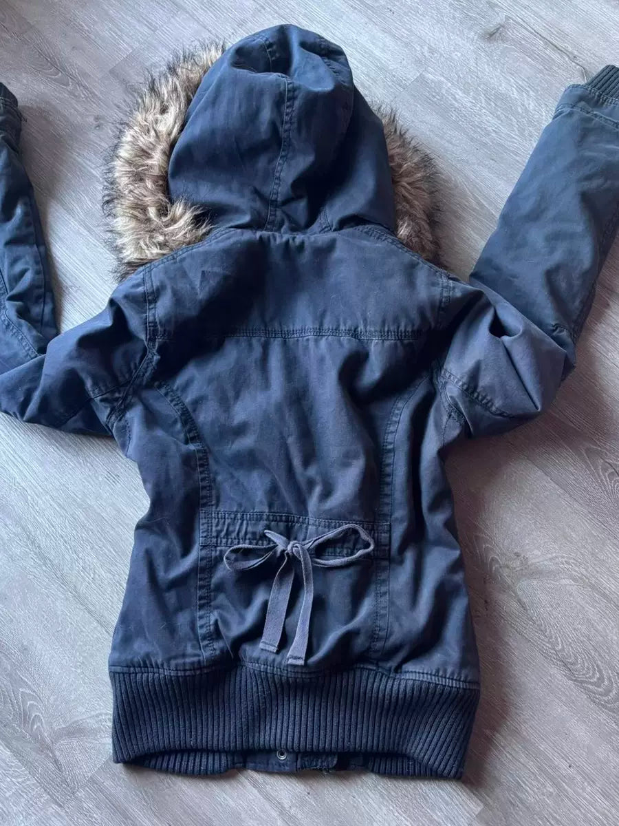 Women's Y2k American-Style Fur-Collar Hooded Fleece-Lined Jacket Casual Coat for Cold Weather Fall Travel Outdoor Holiday