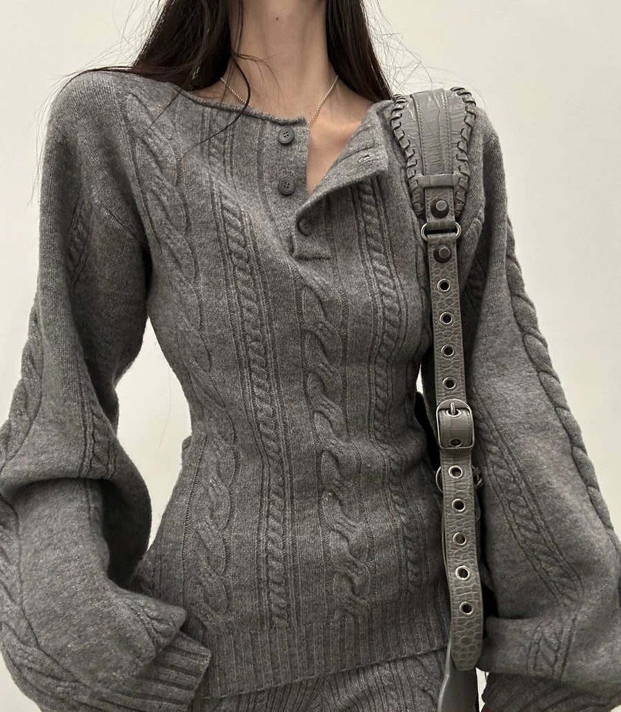 Women's Grey Slim-fit Sweater Knit Pullover Top for Fall Winter Spring Travel Office Slimming Everyday Date Night