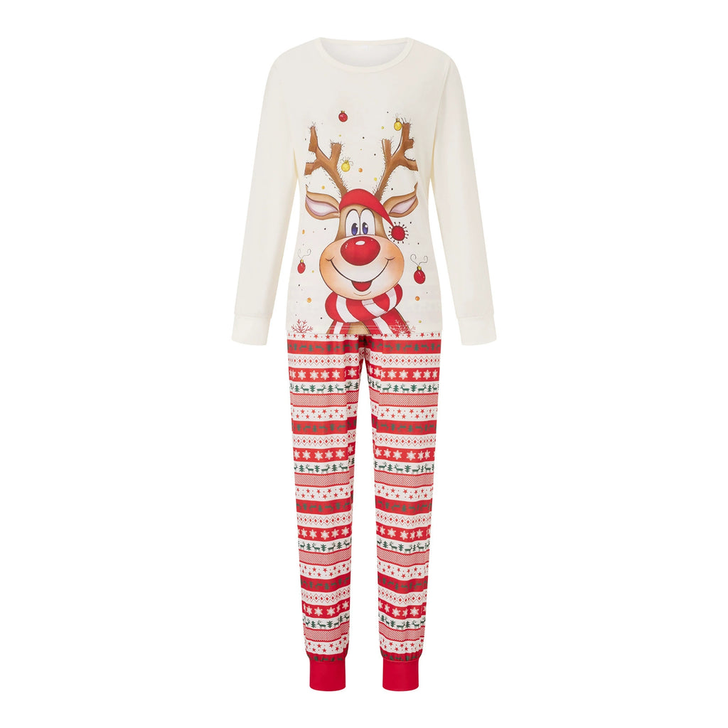 Reindeer Print Family Christmas Pajama Set, Long Sleeve Matching Holiday Sleepwear for Mom Dad Kids and Baby